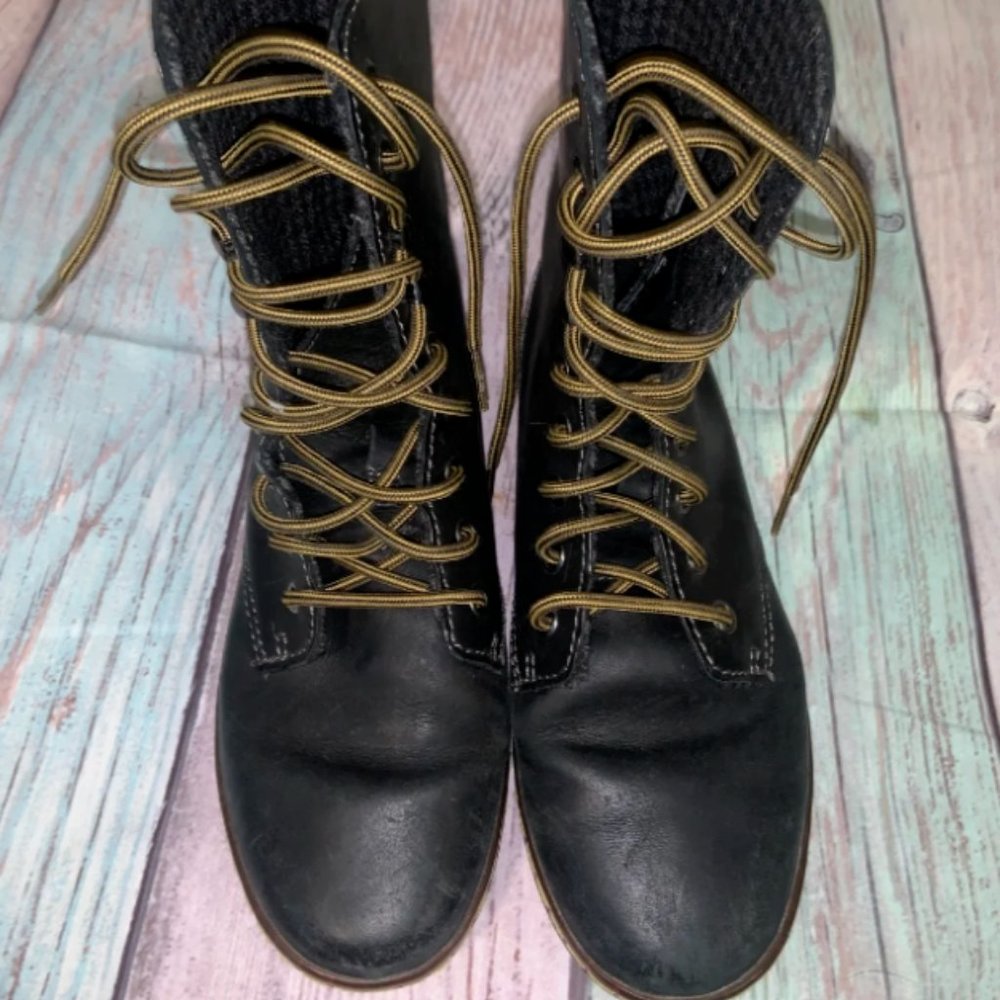 Dr Martens Black Leather Combat Boots-Unisex -Women's 7